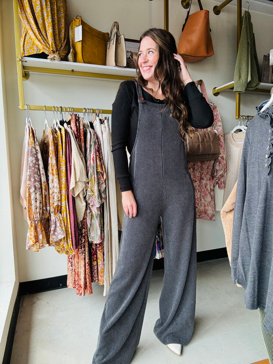 Charcoal Rib Overall Jumpsuit