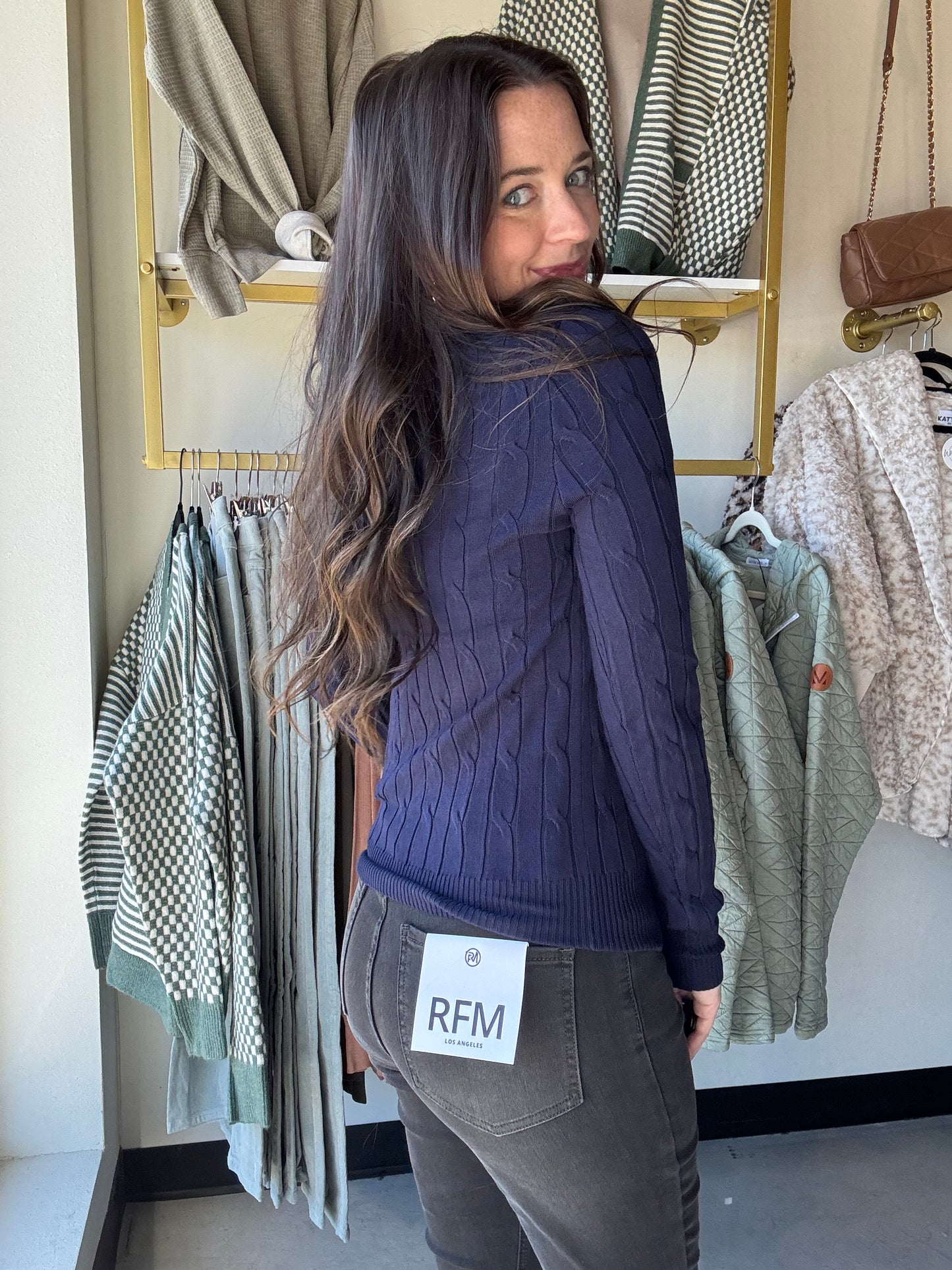 Navy Cable Knit Crewneck