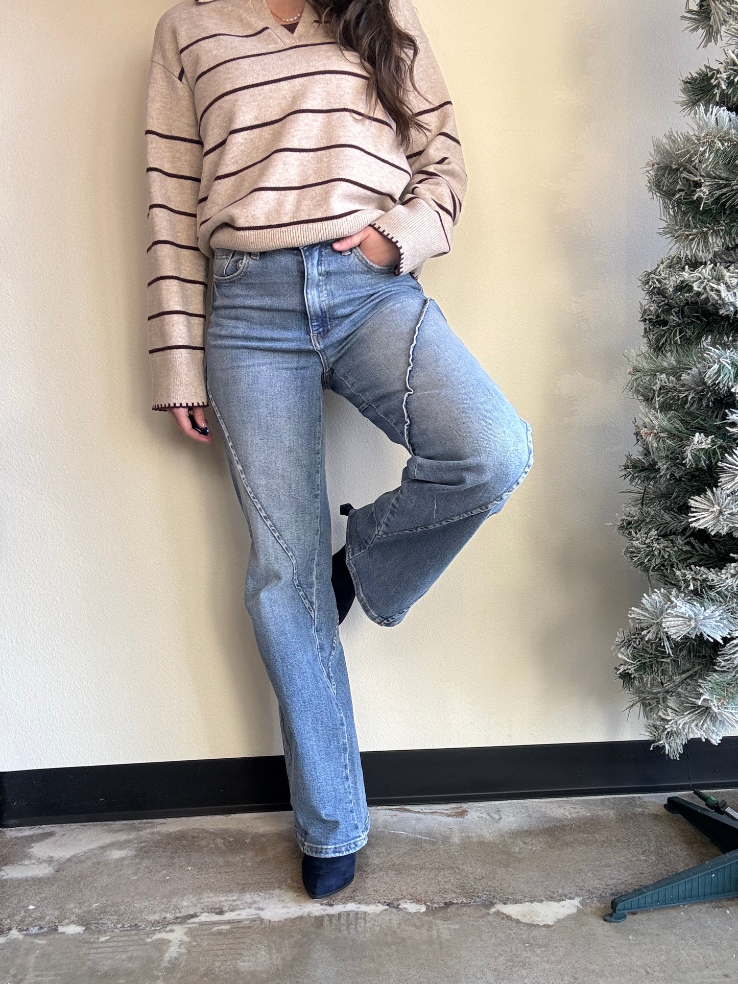 Decorative Seam Wide Leg Denim
