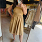 Camel Blanket Stitch Midi Dress