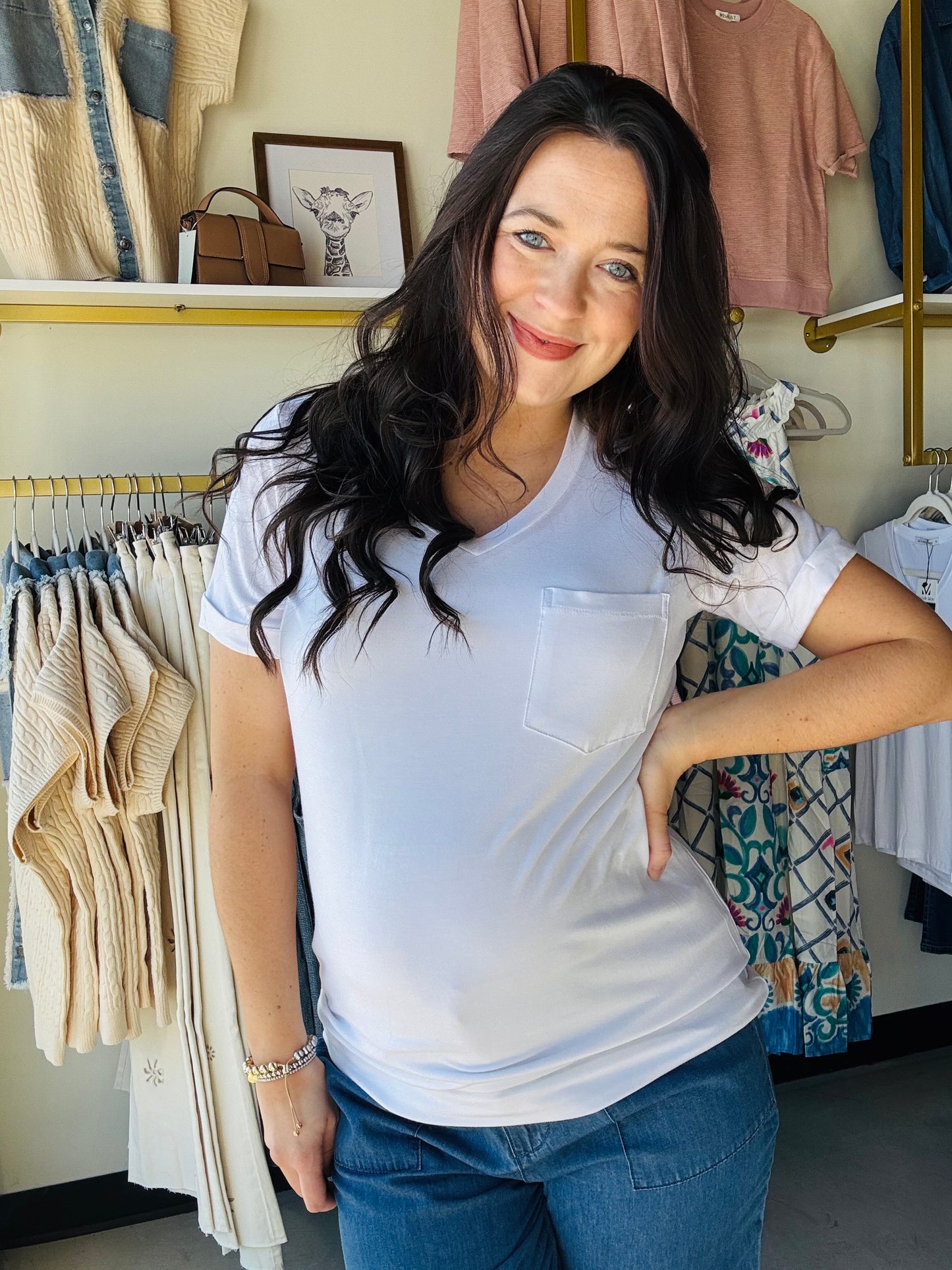 White Chloe Pocket Tee