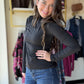 Black Microfiber Mock Neck