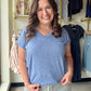 Denim Textured V Neck Tee