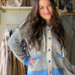Blue Gray Contrast Button Hoodie