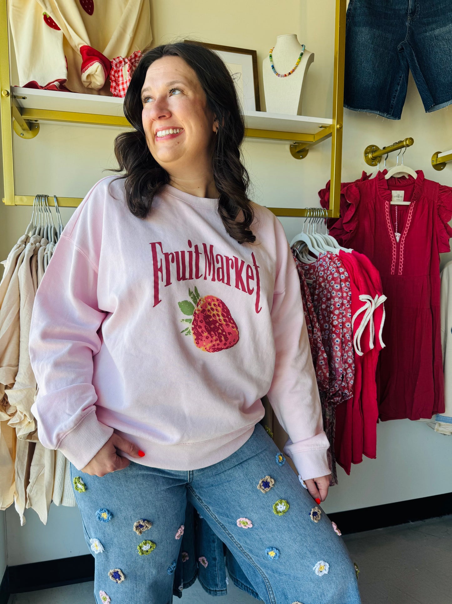 Pink Fruit Market Terry Pullover