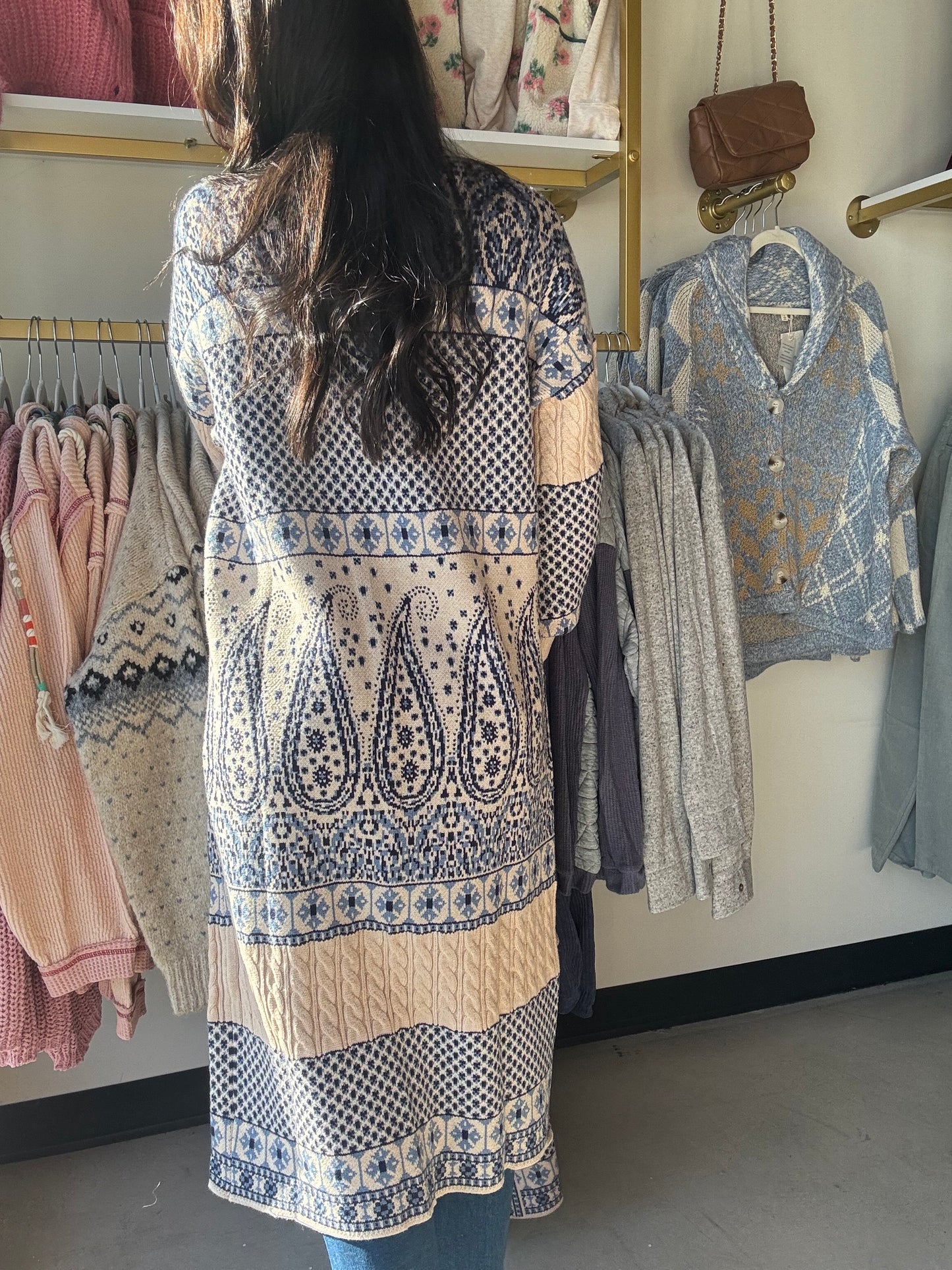 Paisley Motif Sweater Coatigan