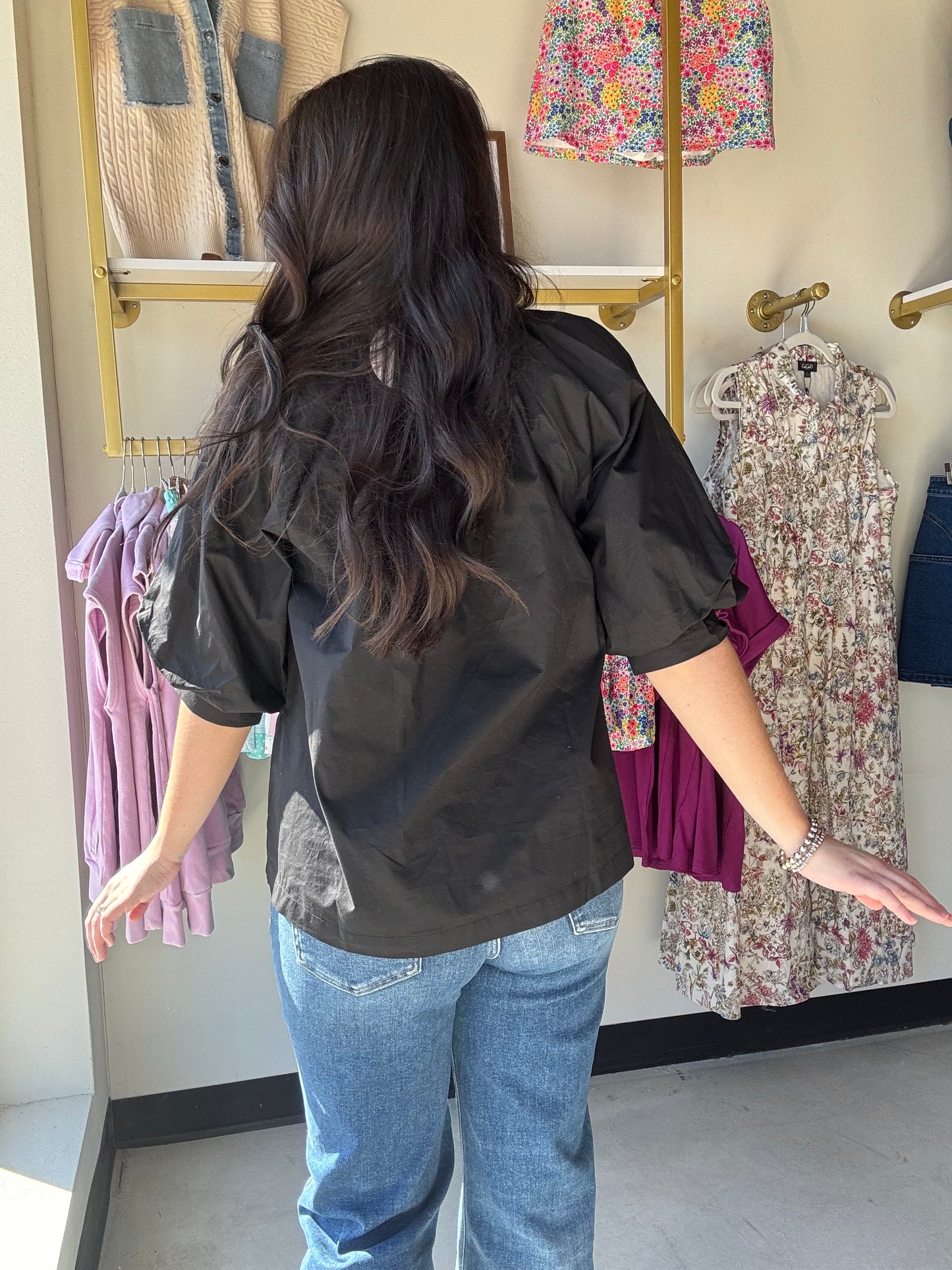 Black Contrast Embroidered Blouse