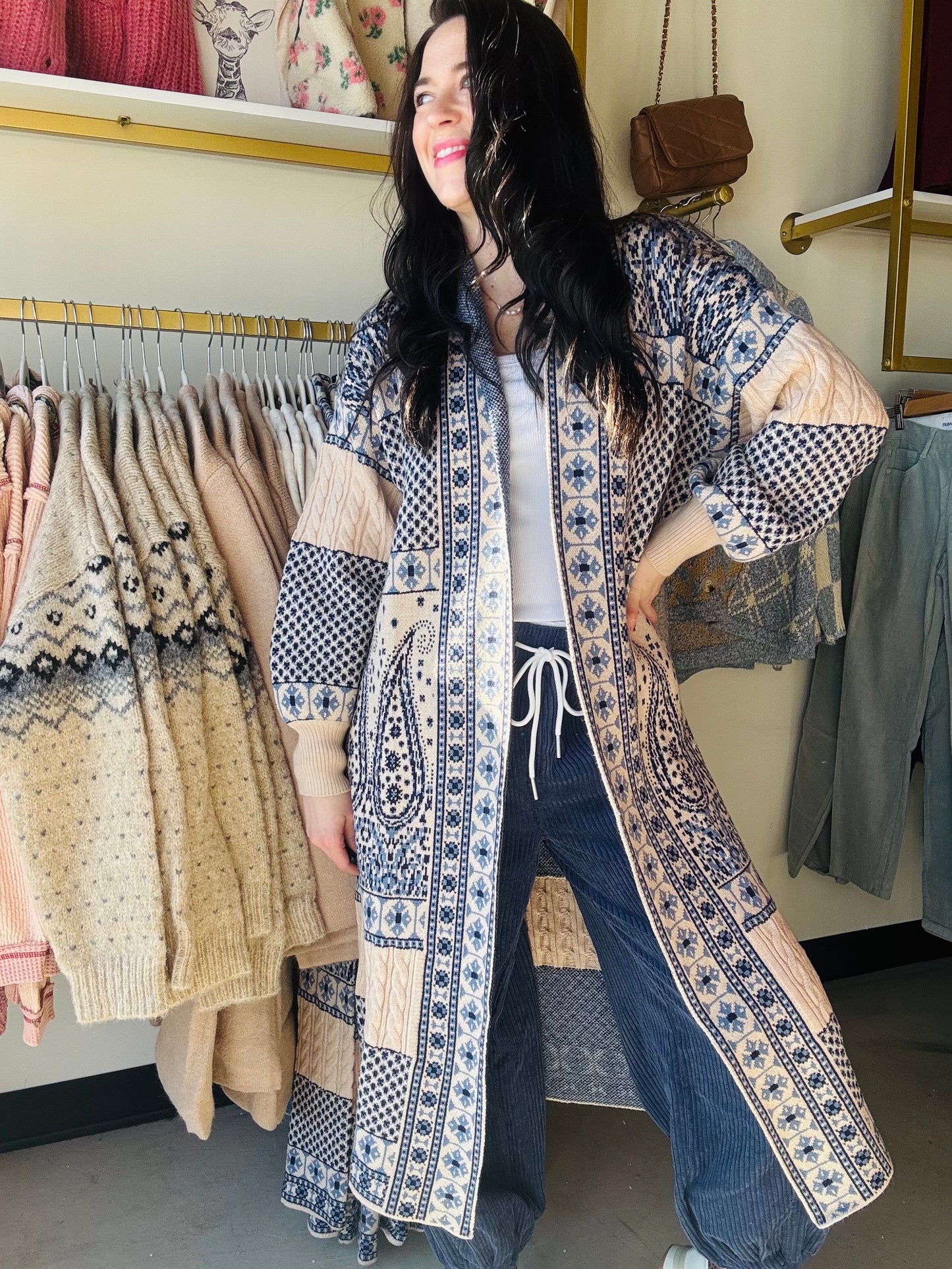 Paisley Motif Sweater Coatigan