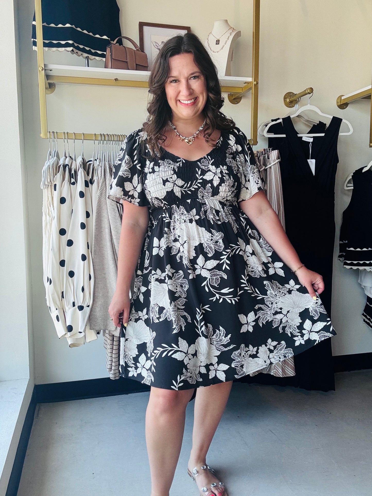 Black & White Flutter Sleeve Dress