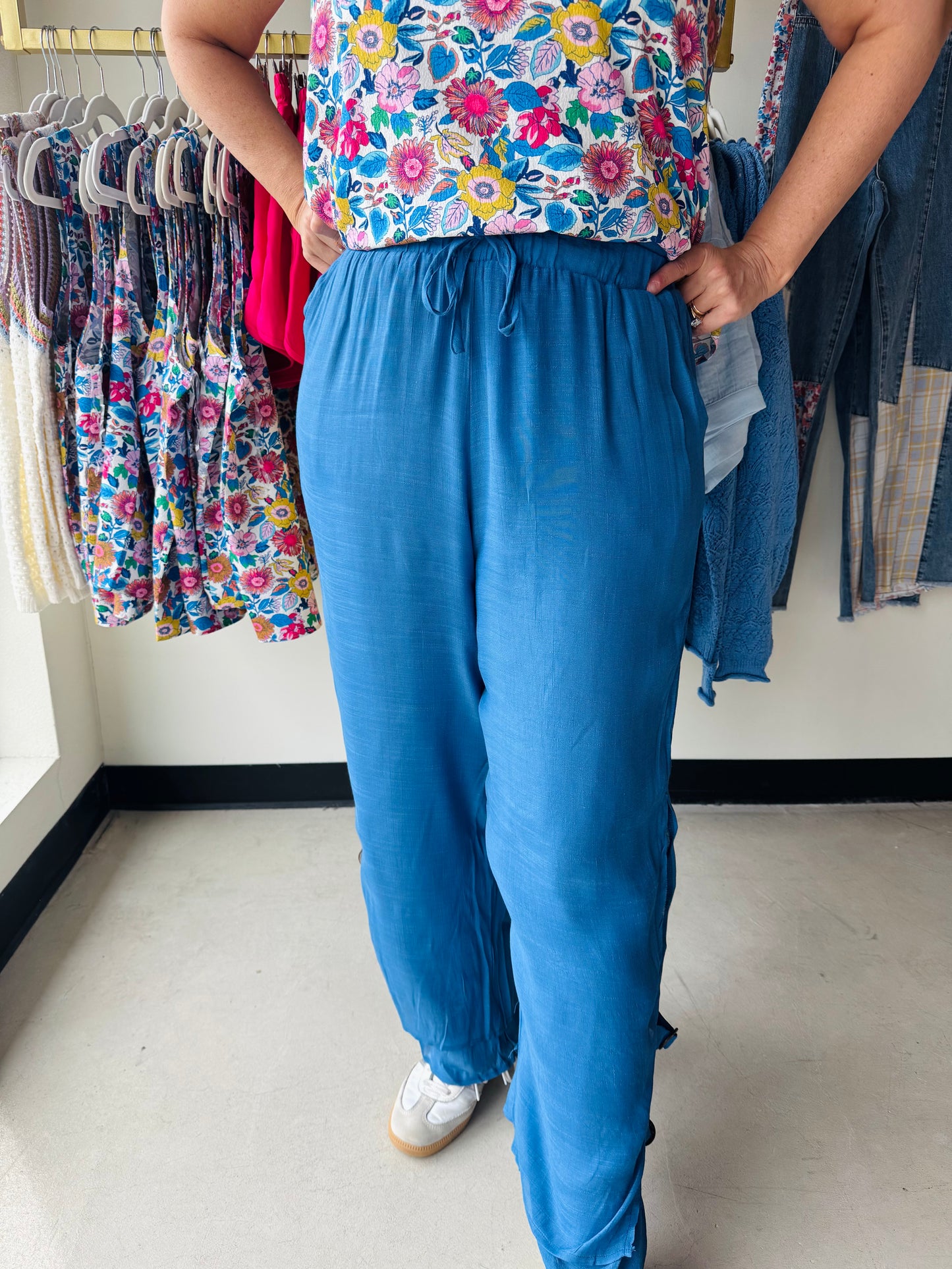 Blue Crinkle Drawstring Pants