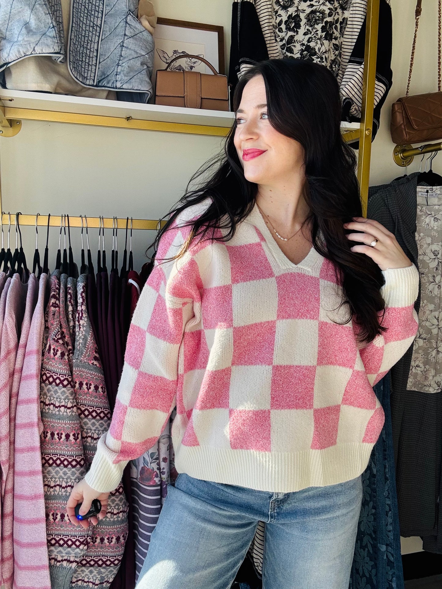 Pink & White Checkered Hoodie