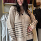 Oatmeal & Black Stripe Button Sweater