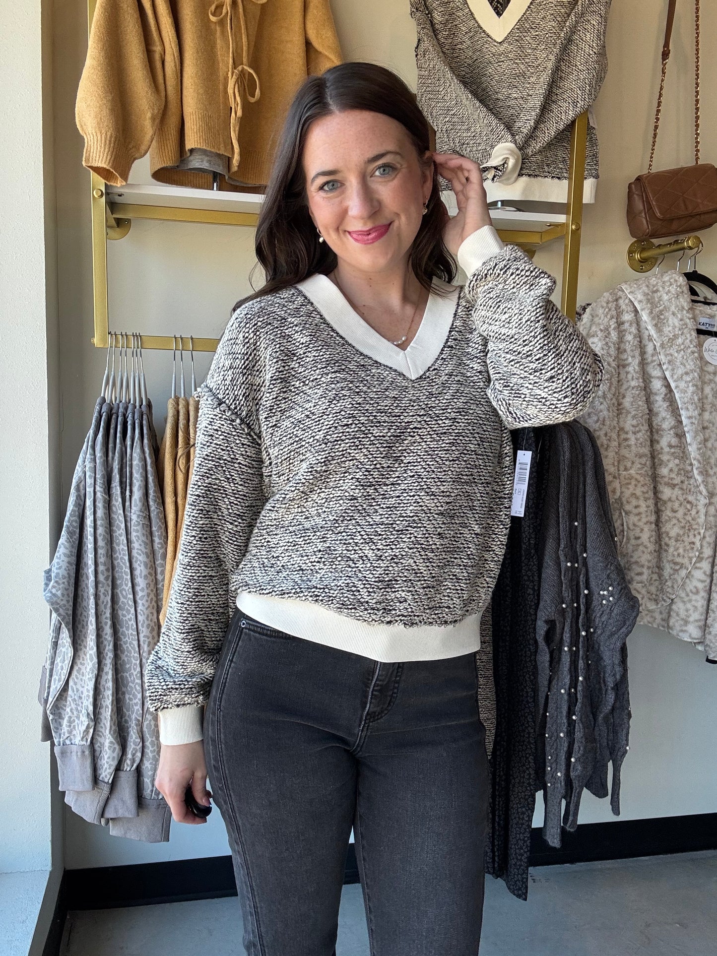 Cream Textured Knit Sweater