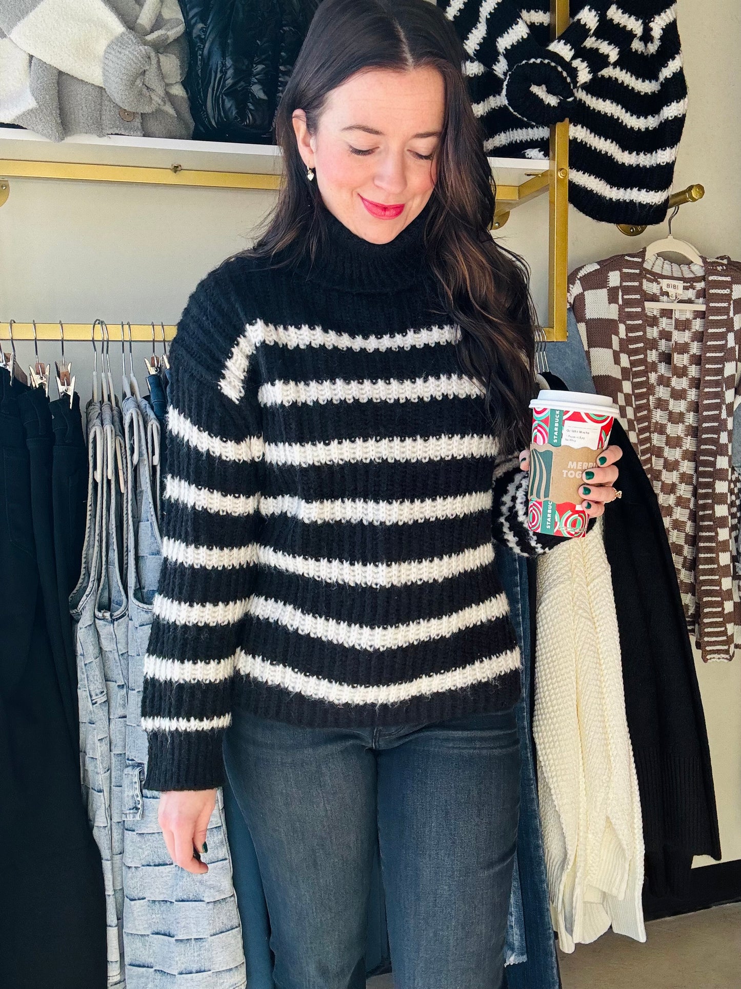 Ivory & Black Aki Turtleneck Sweater