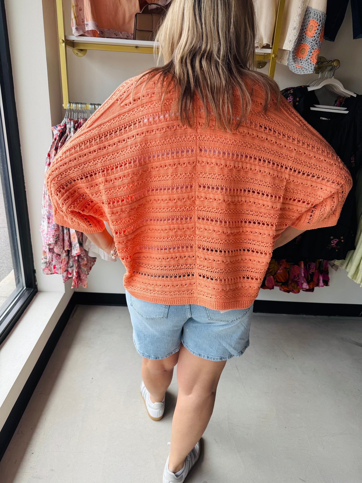 Orange Crochet Dolman Cardigan