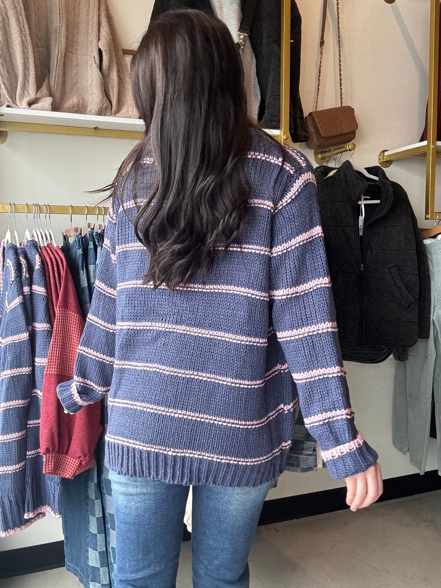 Pink & Denim Stripe Sweater