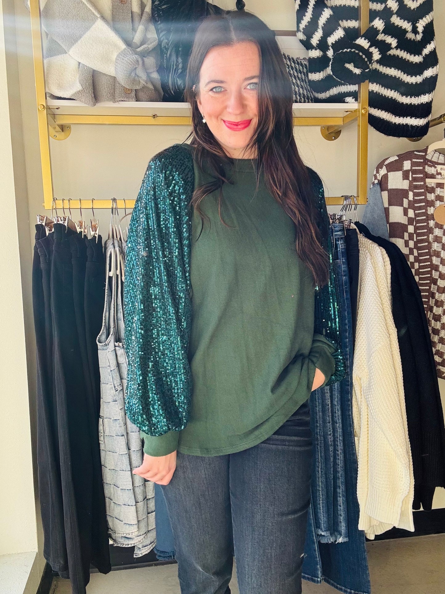 Teal & Forest Sequin Pullover