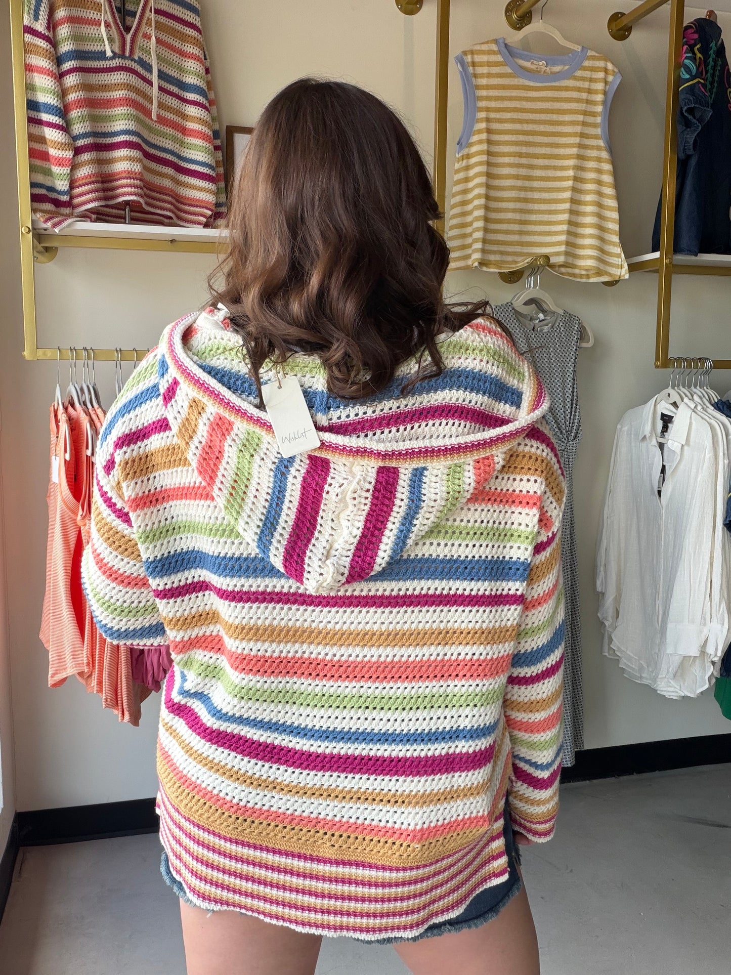 Golden Multi Stripe Crochet Hoodie