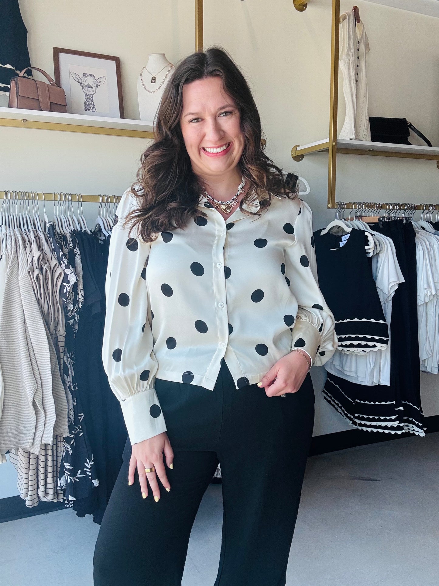Ivory Spot Balloon Sleeve Blouse