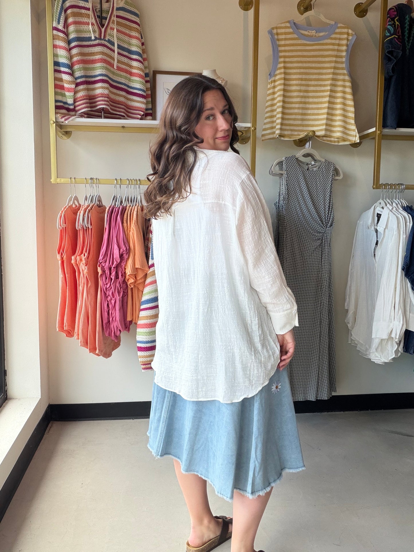 White Gauze Button Up