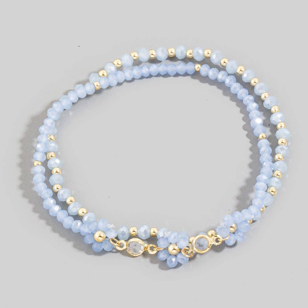 Faceted Beaded Flower Charm Mixed Beaded Bracelet