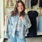 Rose Printed Washed Denim Jacket