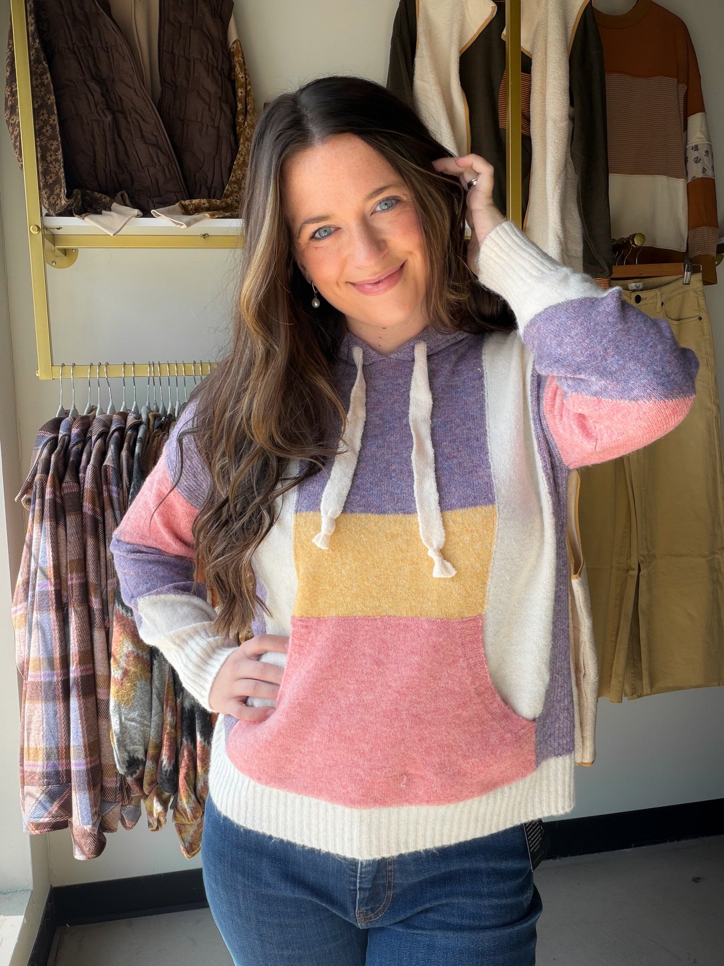 Purple Colorblock Sweater Hoodie
