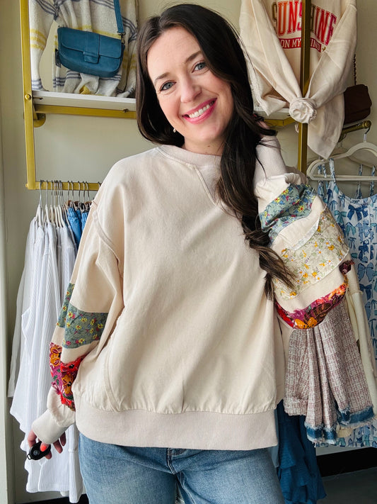 Oatmeal Mix Sleeve Pullover