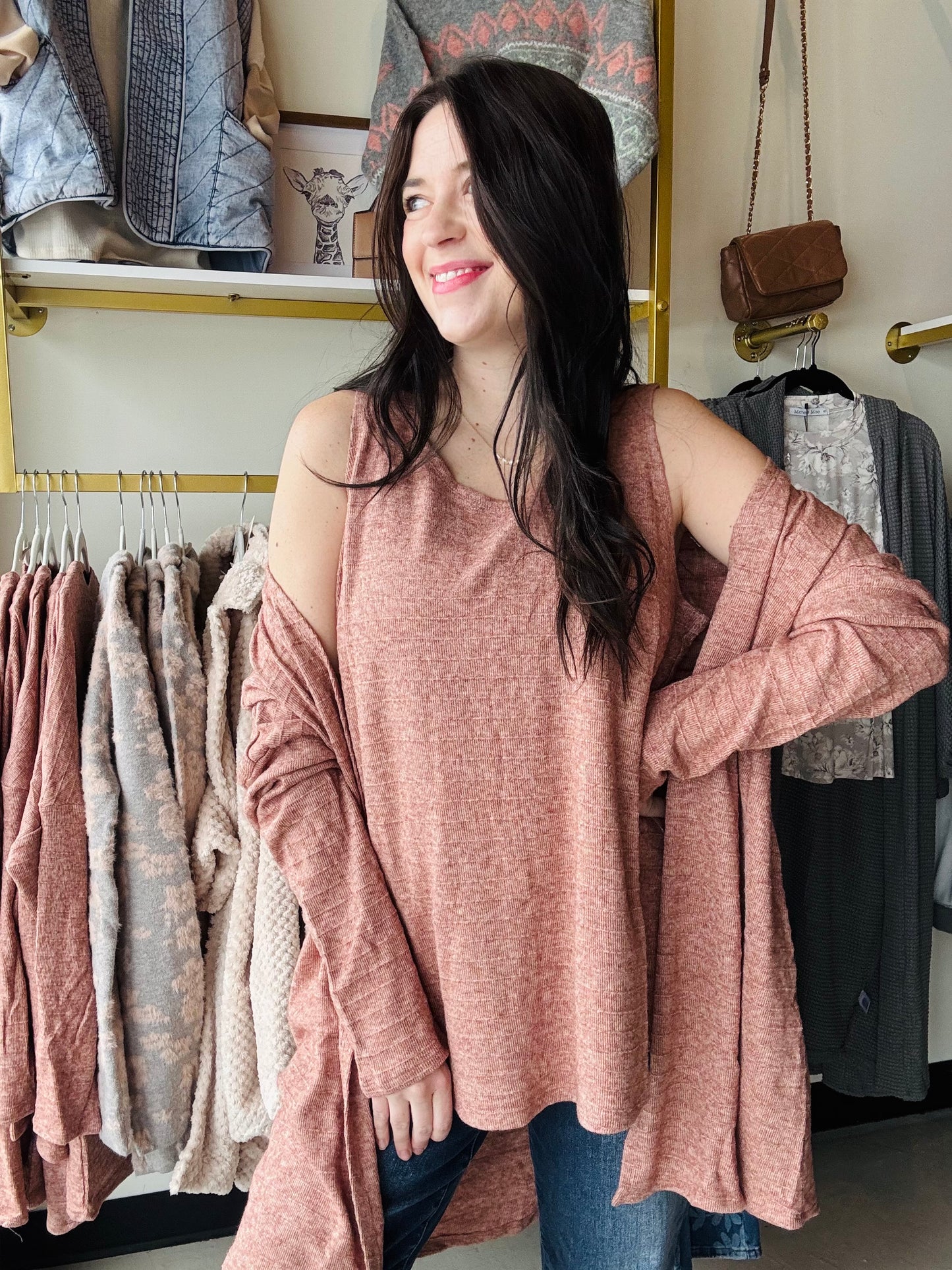 Classic Terracotta Tank & Cardigan Set