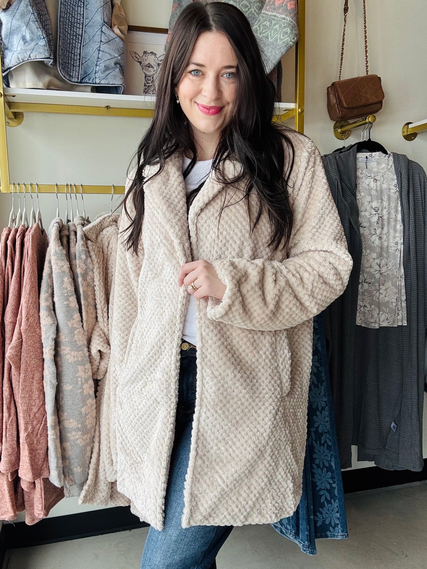 Taupe Textured Drape Coat