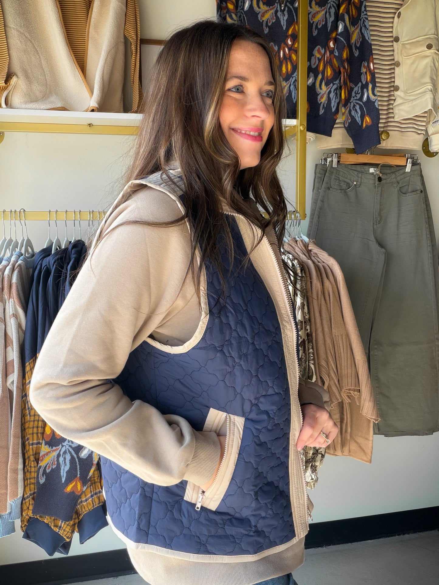 Navy Mixed Quilted Vest