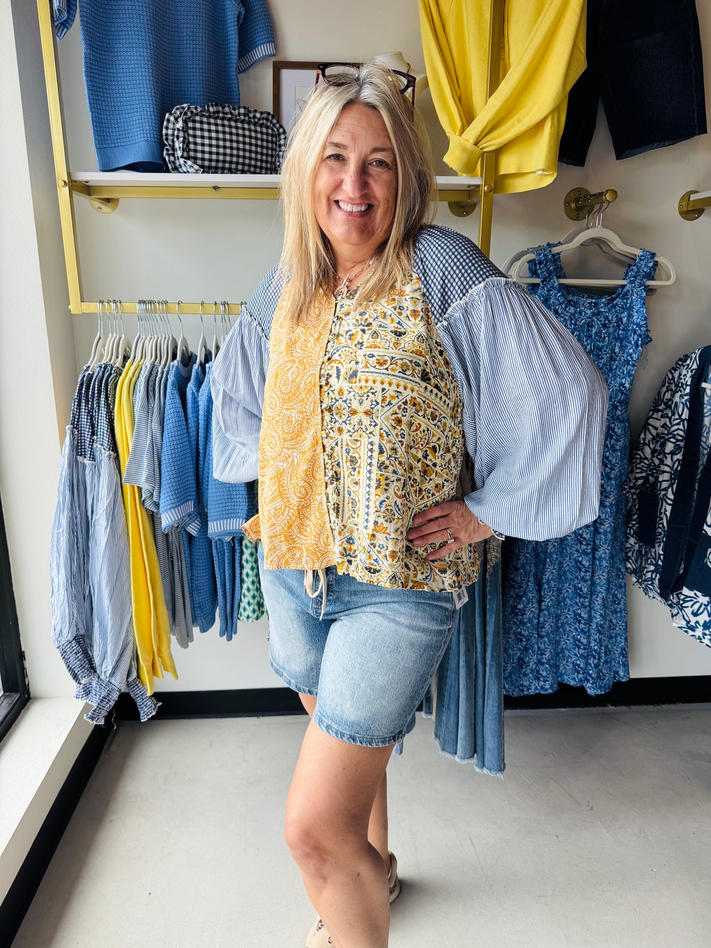 Honey Blue Mix Print Blouse