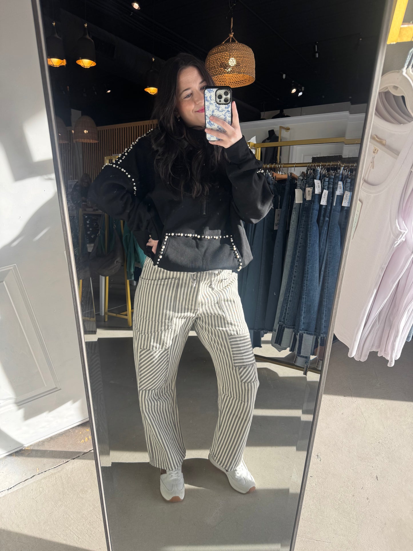 Grey & White Twill Barrel Pants