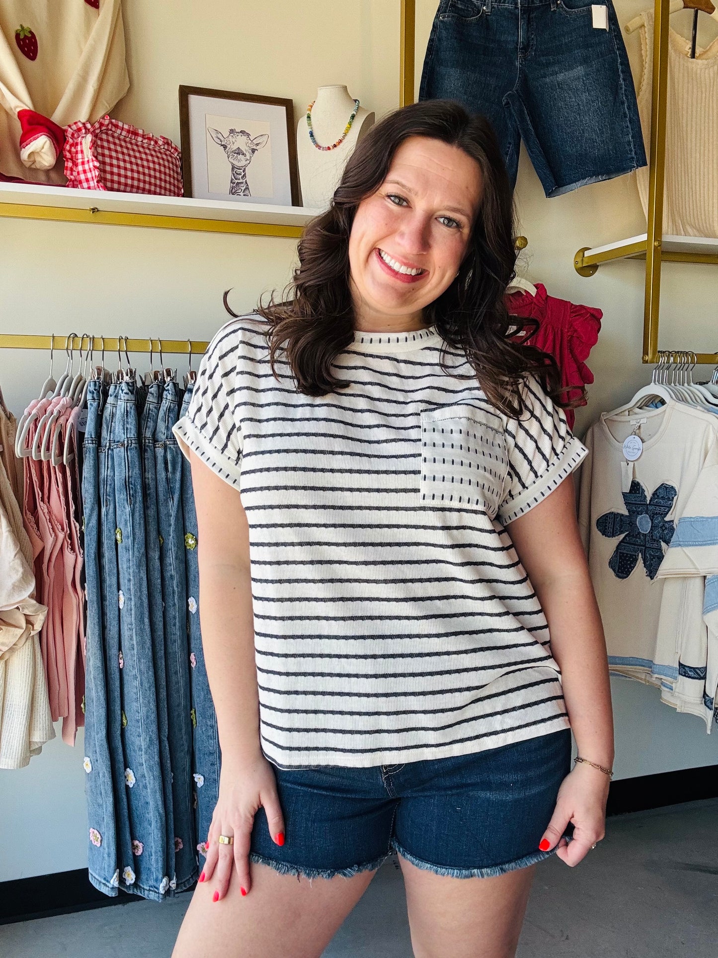 Maritime Navy Stripe Pocket Front Tee