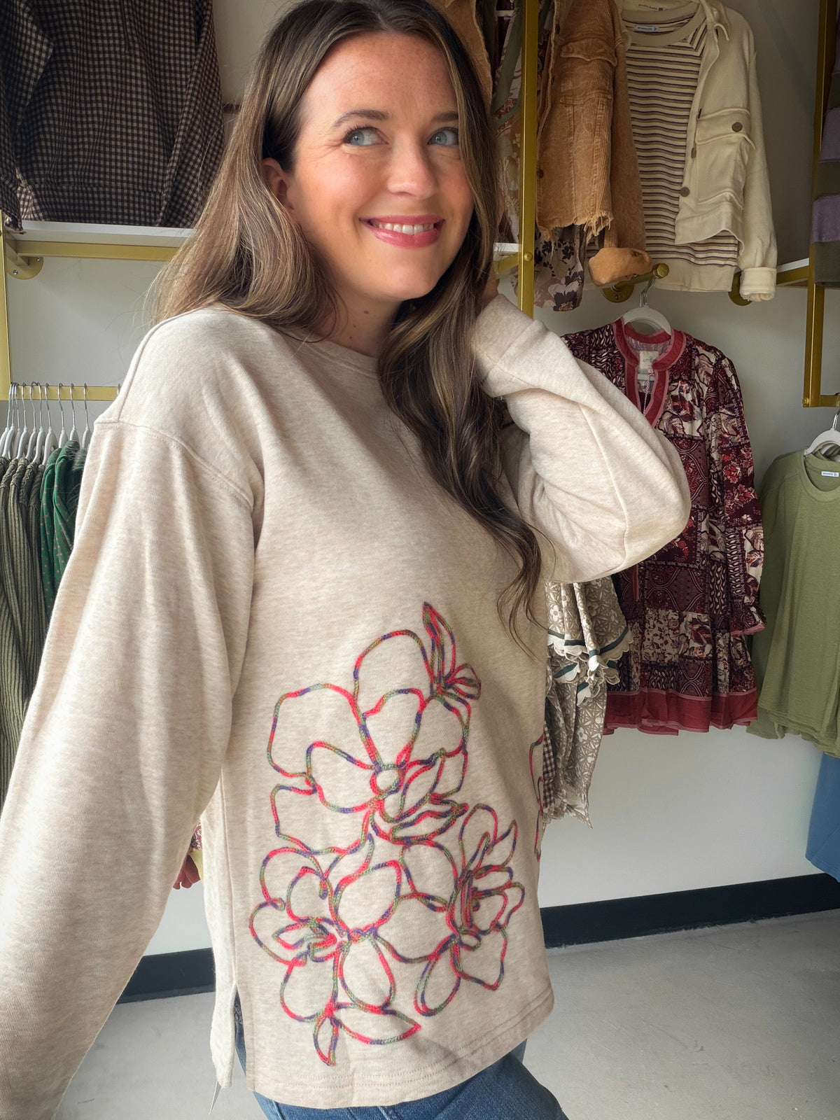 Natural Chainstitch Embroidery Pullover