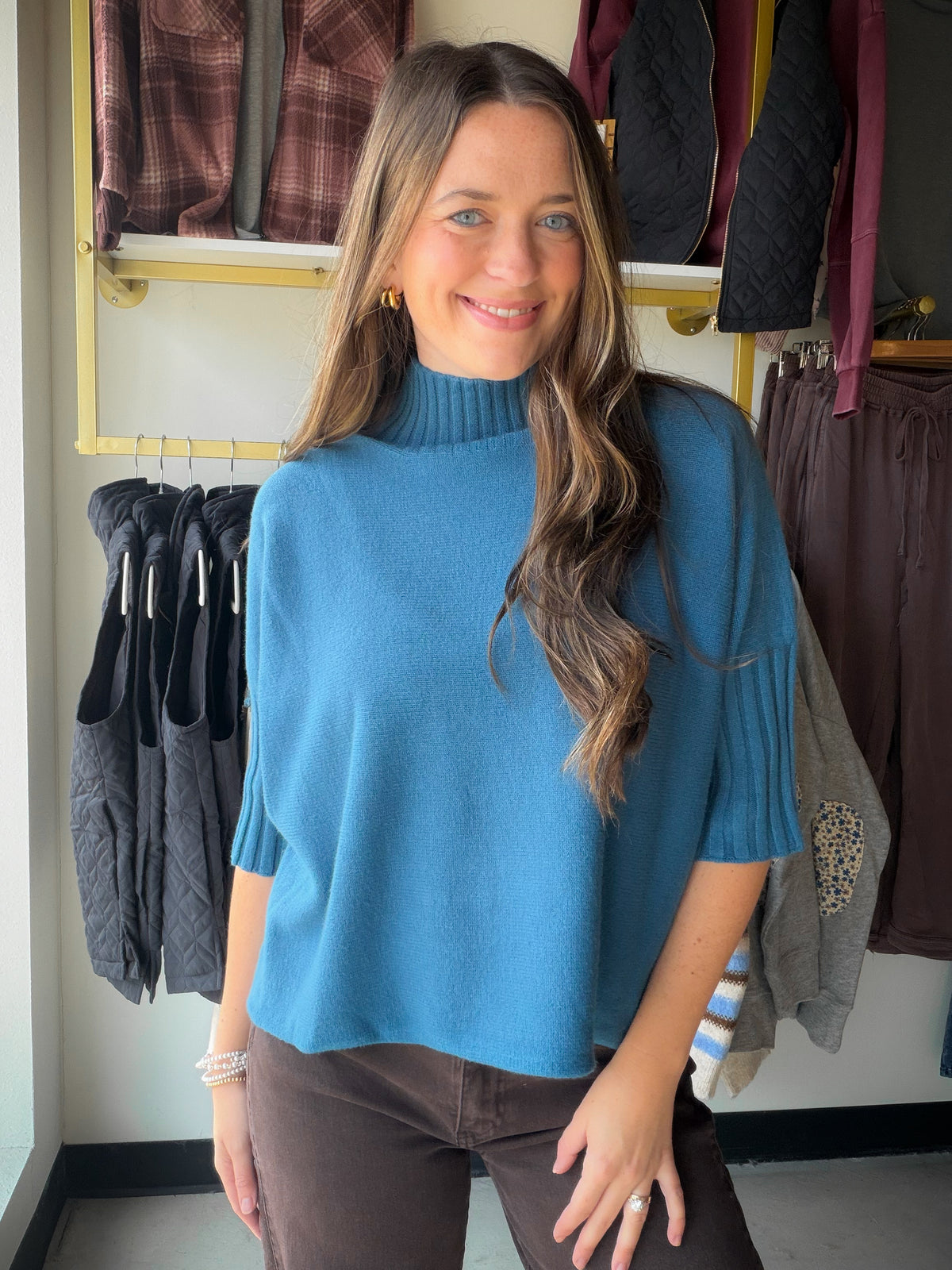 Teal Soft Mockneck Sweater