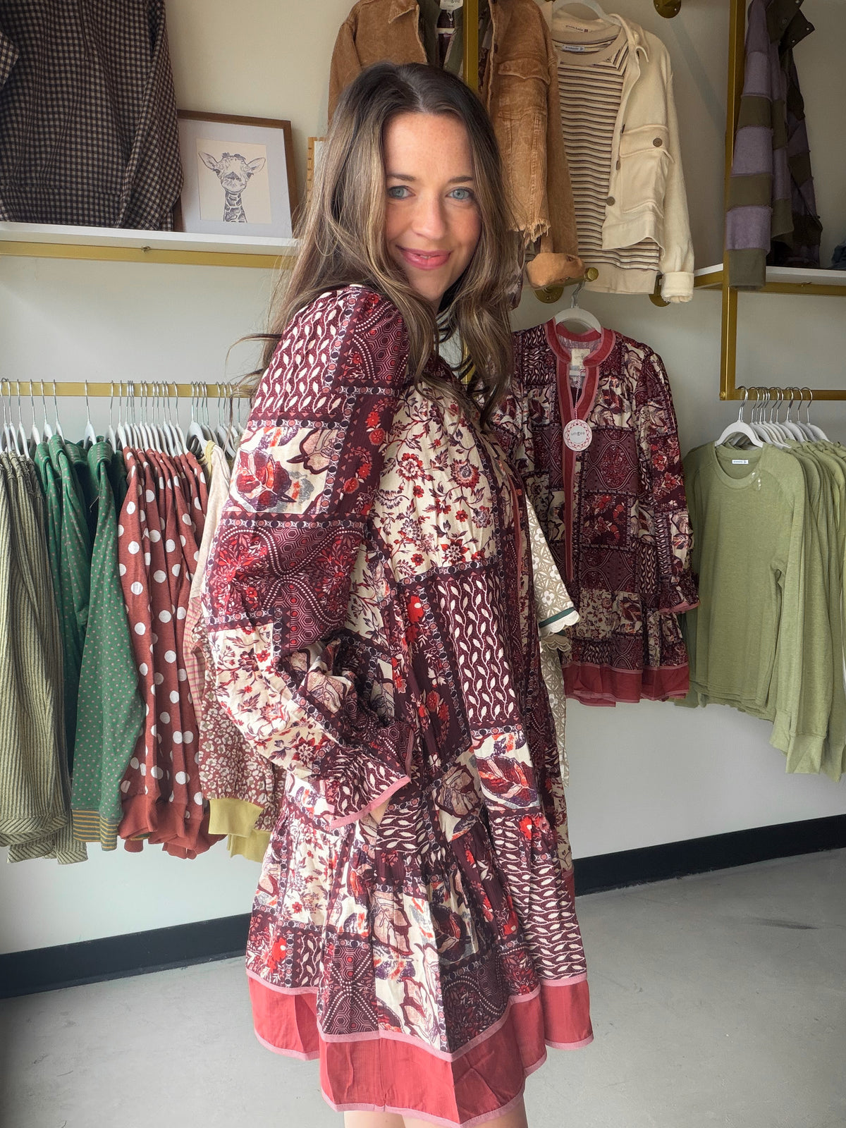 Wine Mix Abstract Mini Dress