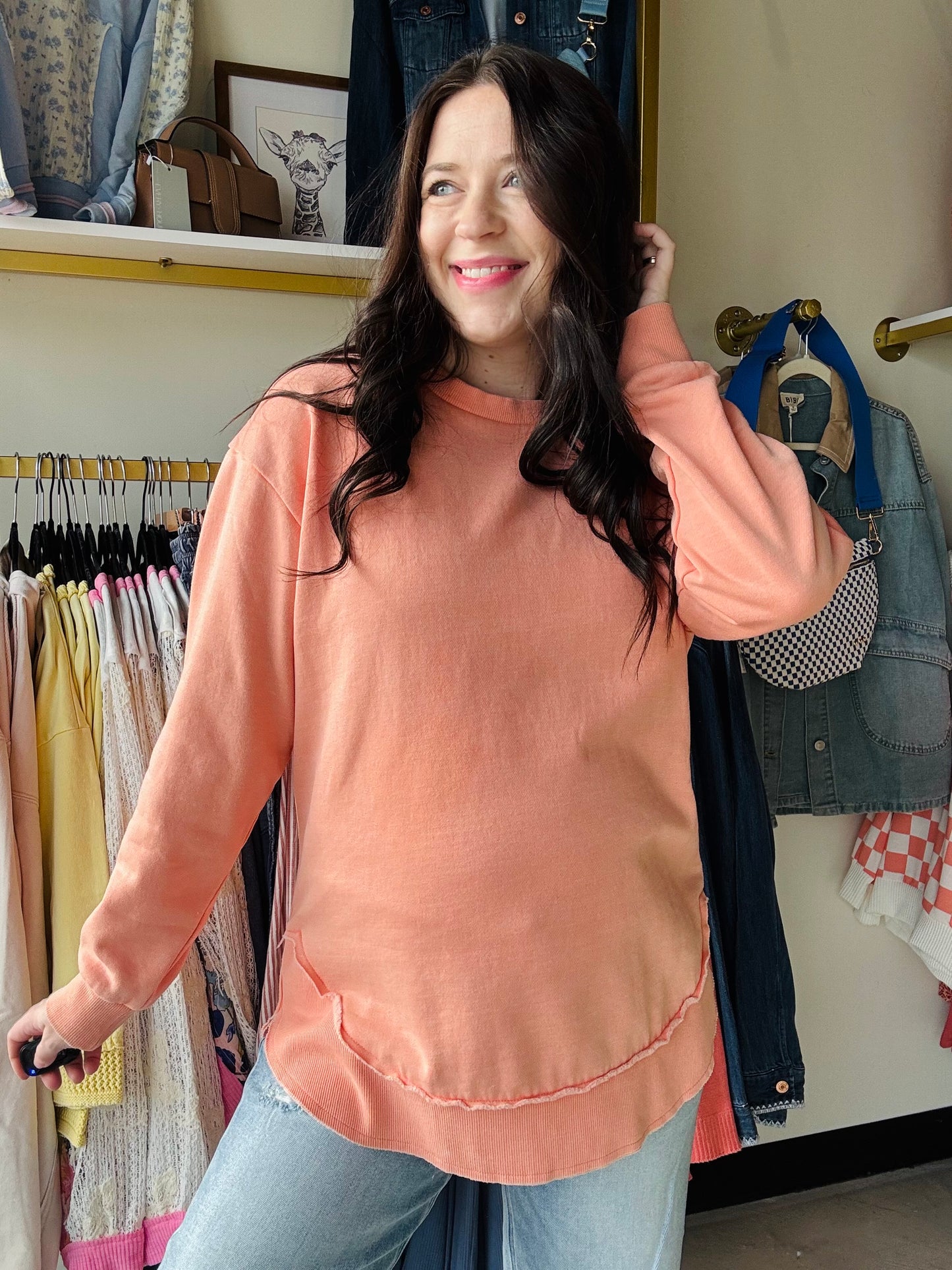 Spring Peach Vintage Wash Pullover