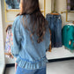 Embroidered Chambray Peplum Top