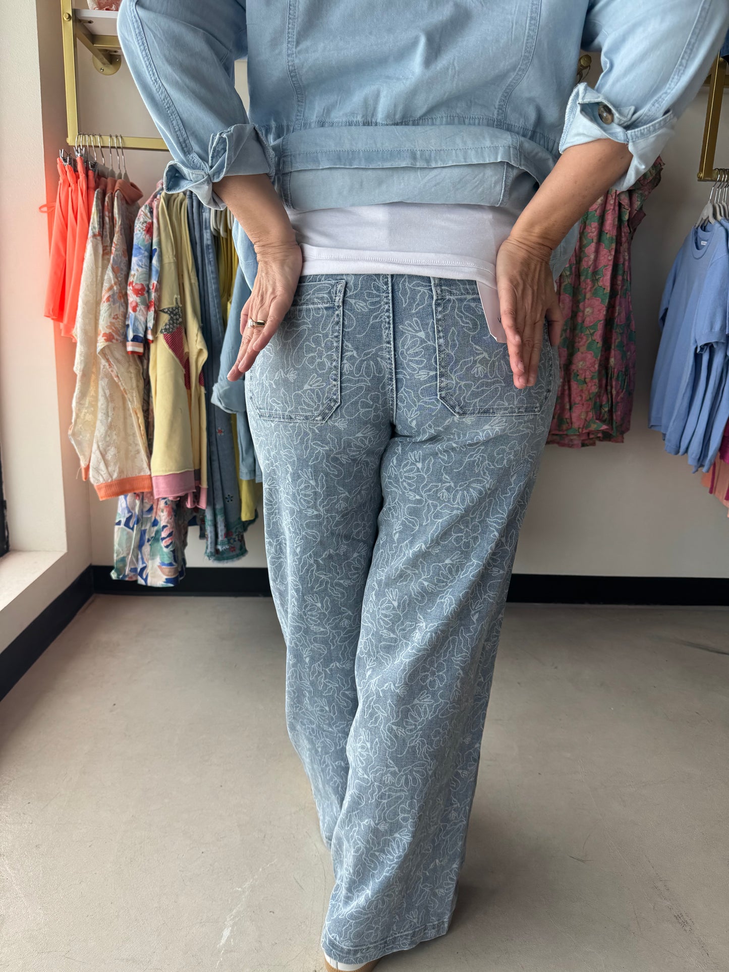 Olivia Wide Leg Floral Denim