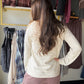 Ivory Striped V Neck Brushed Top