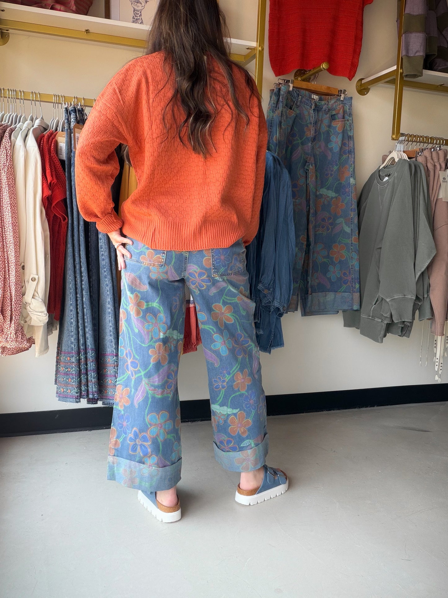 Bold Floral Denim Pants