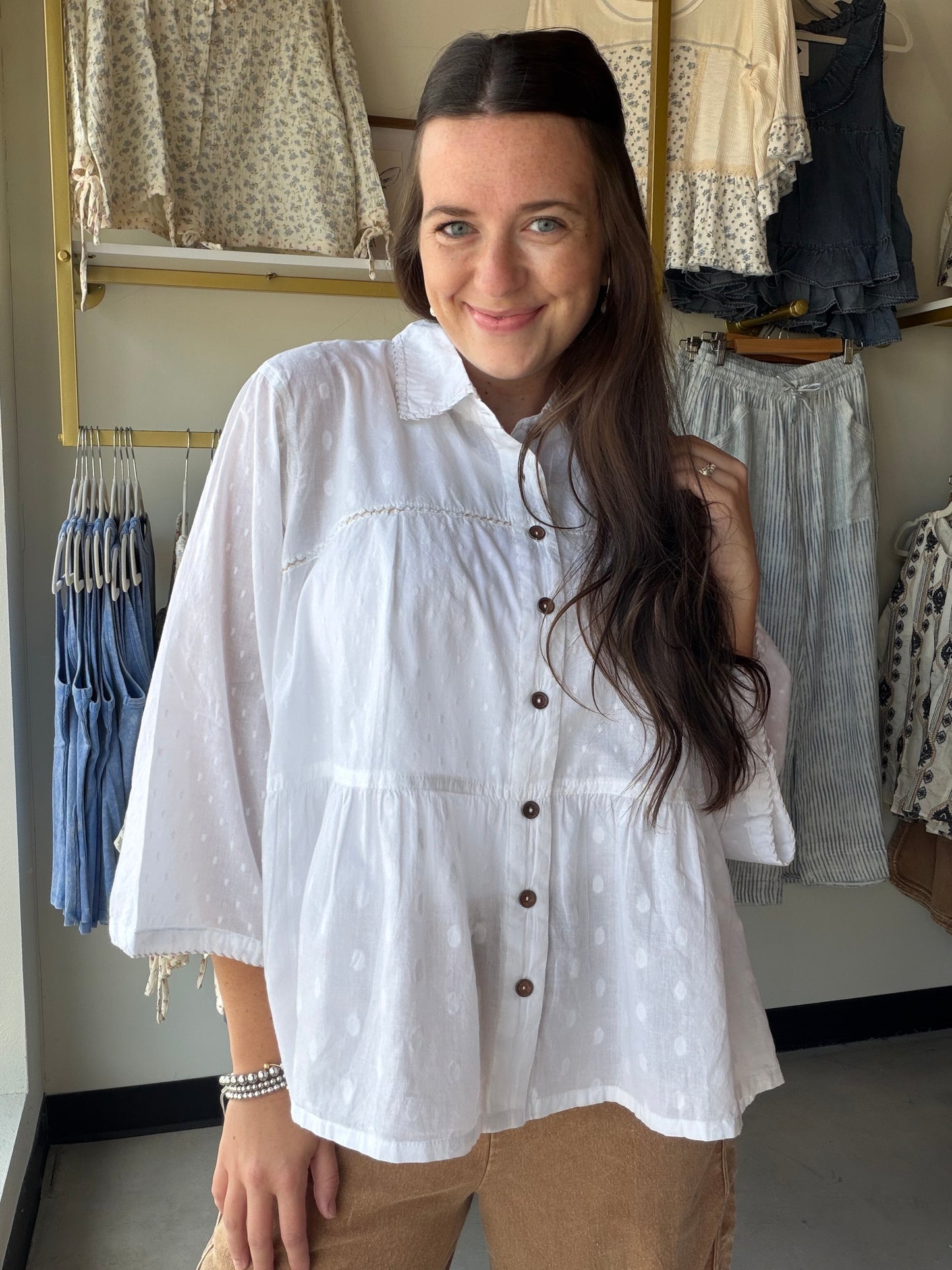 White Textured Tiered Top