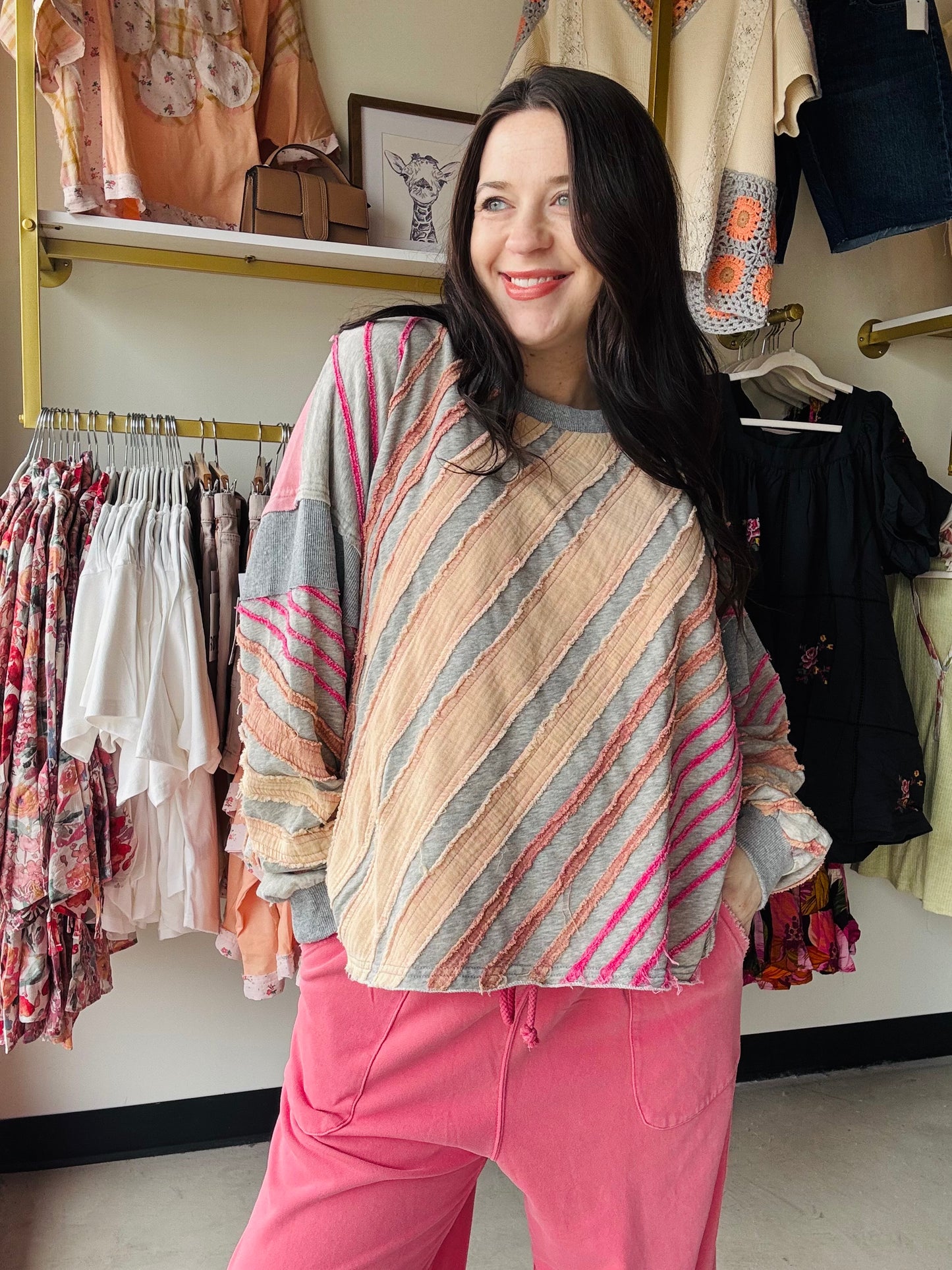 Washed Pink Stripe LOVE Pullover