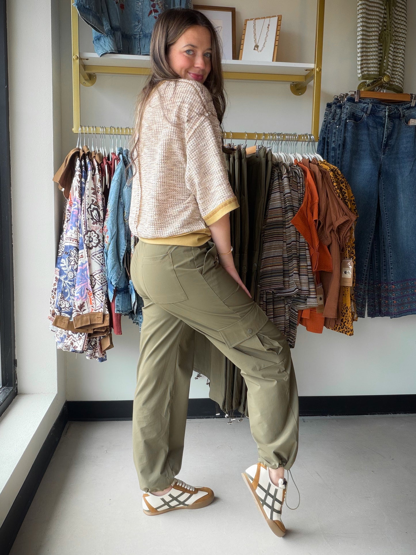 Olive Cargo Drawstring Pants
