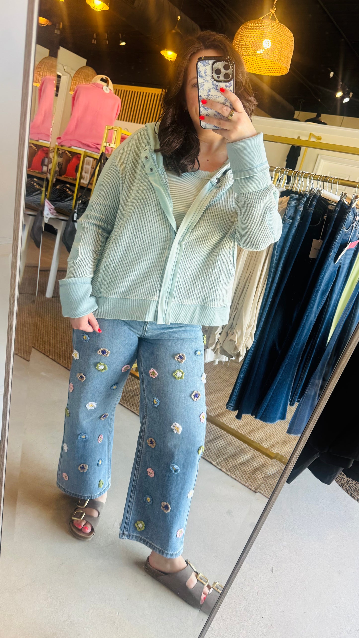 Sky Blue Mineral Waffle Hoodie Jacket