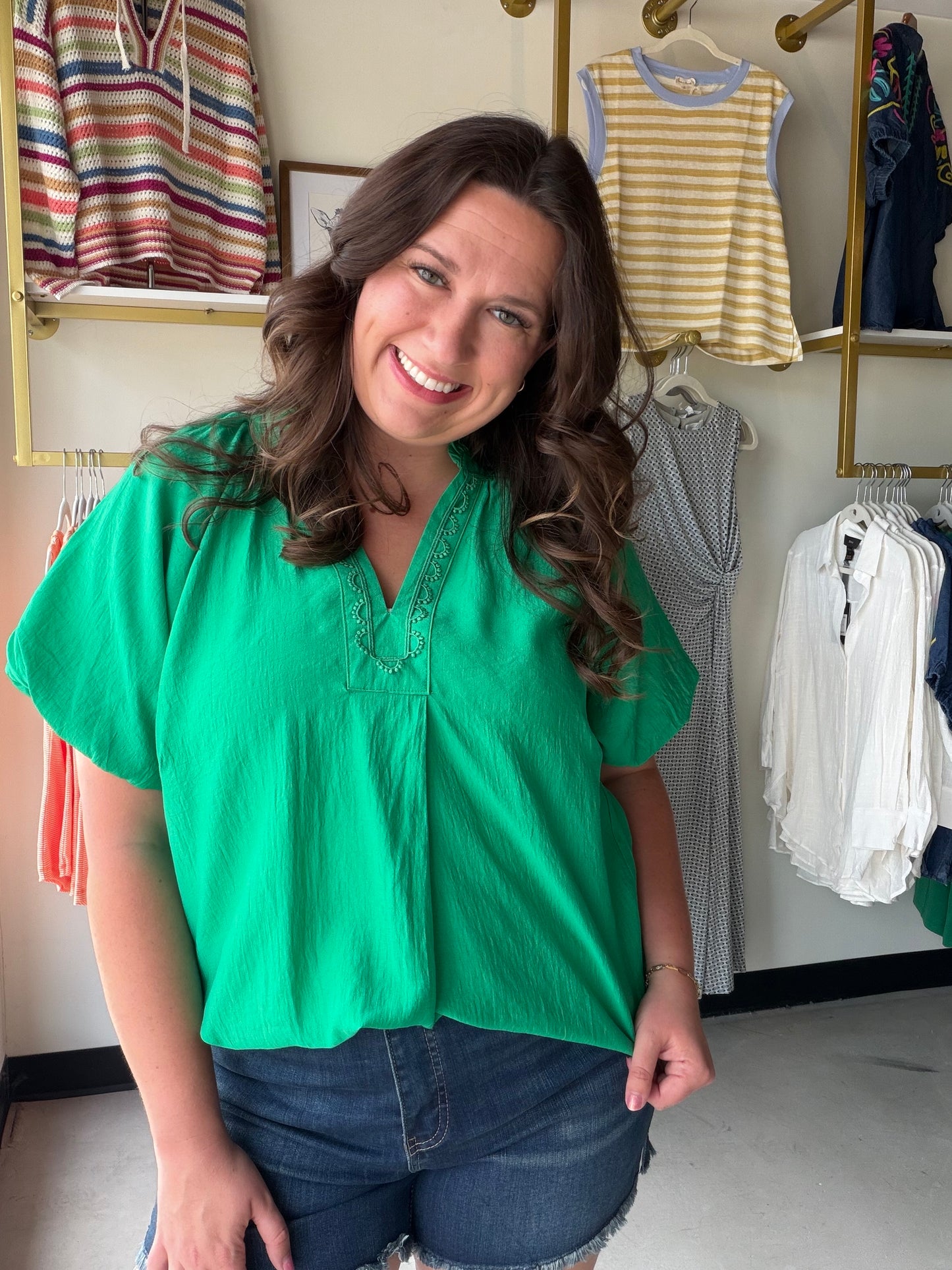 Island Green V Neck Blouse