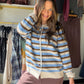 Brown & Blue Striped Button Cardi
