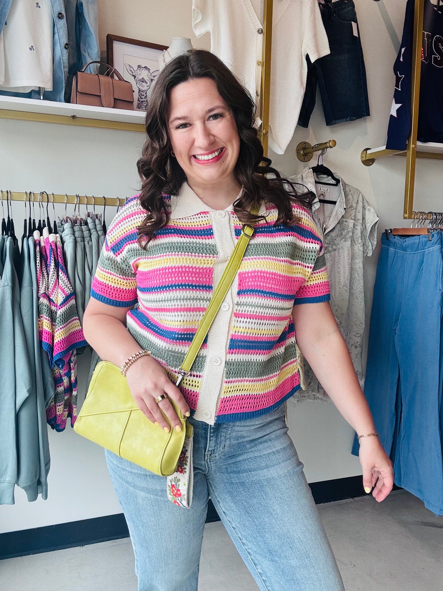 Multi Stripe Crochet Button Up