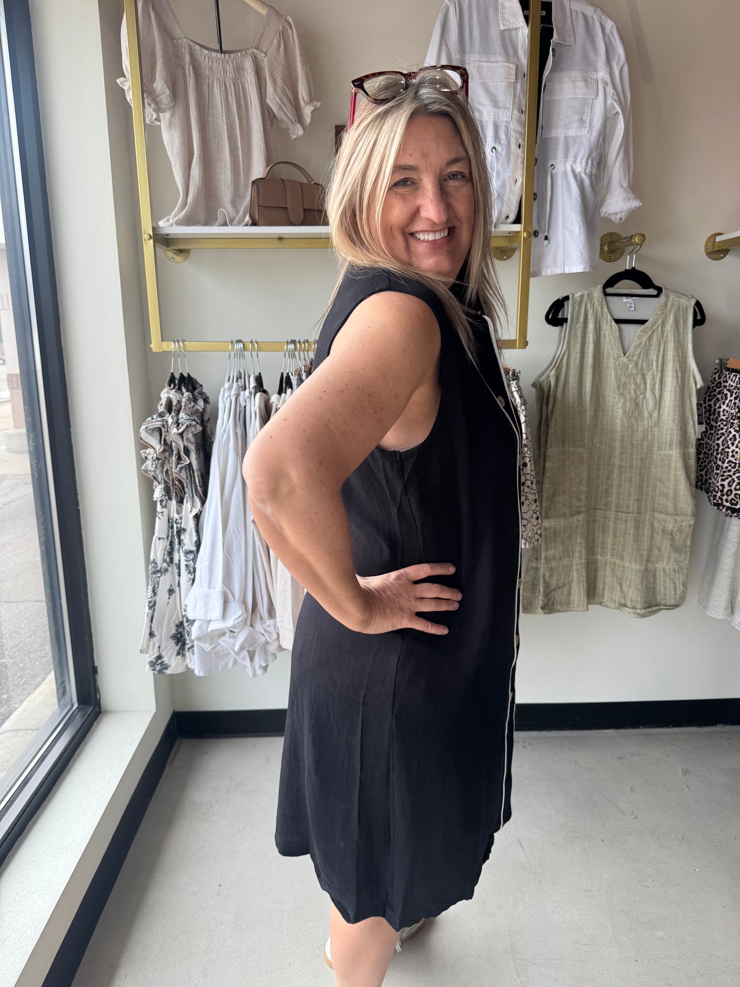 Black Button Up Collared Dress